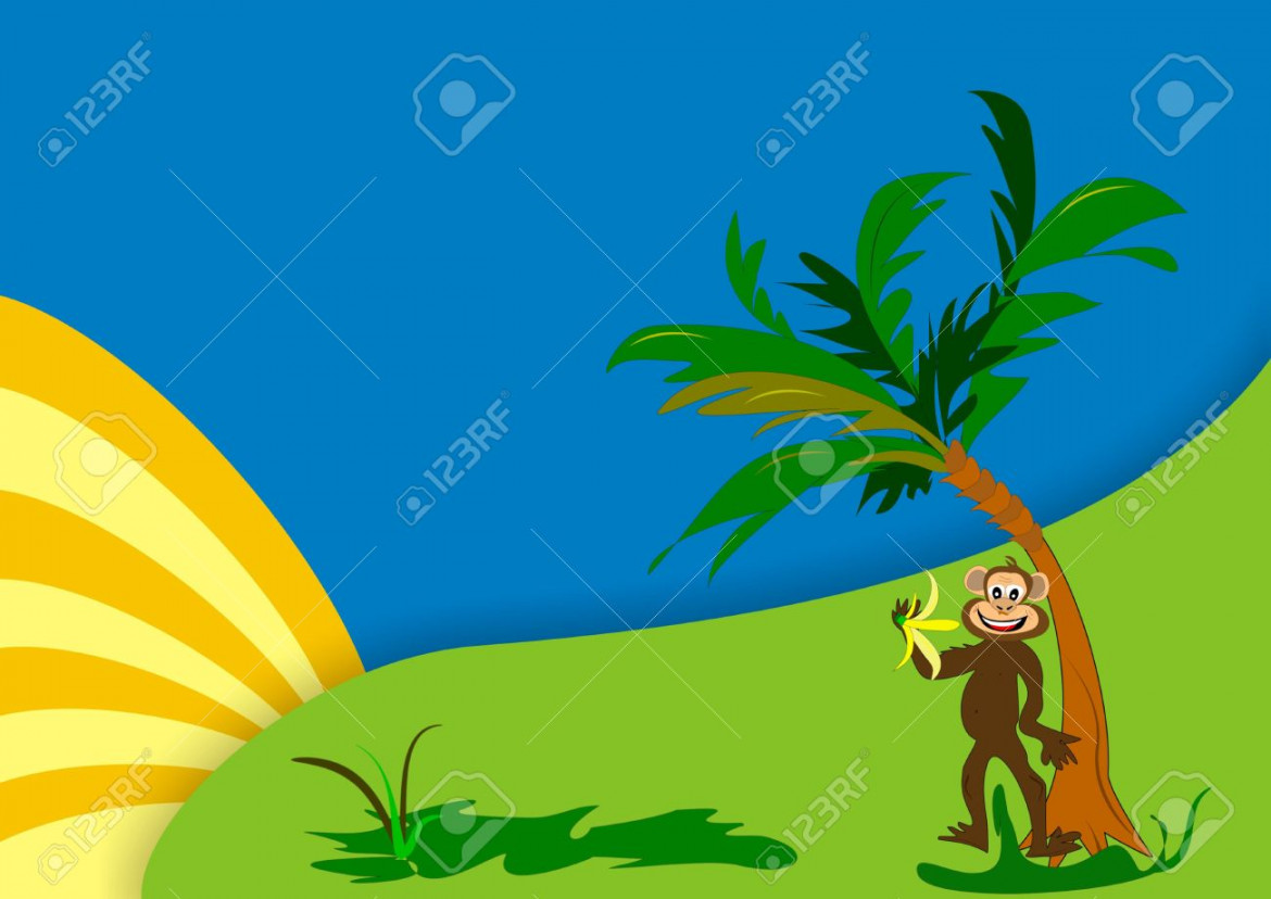 Background Picture Monkey With Banana,hand Drawing, Stock Photo