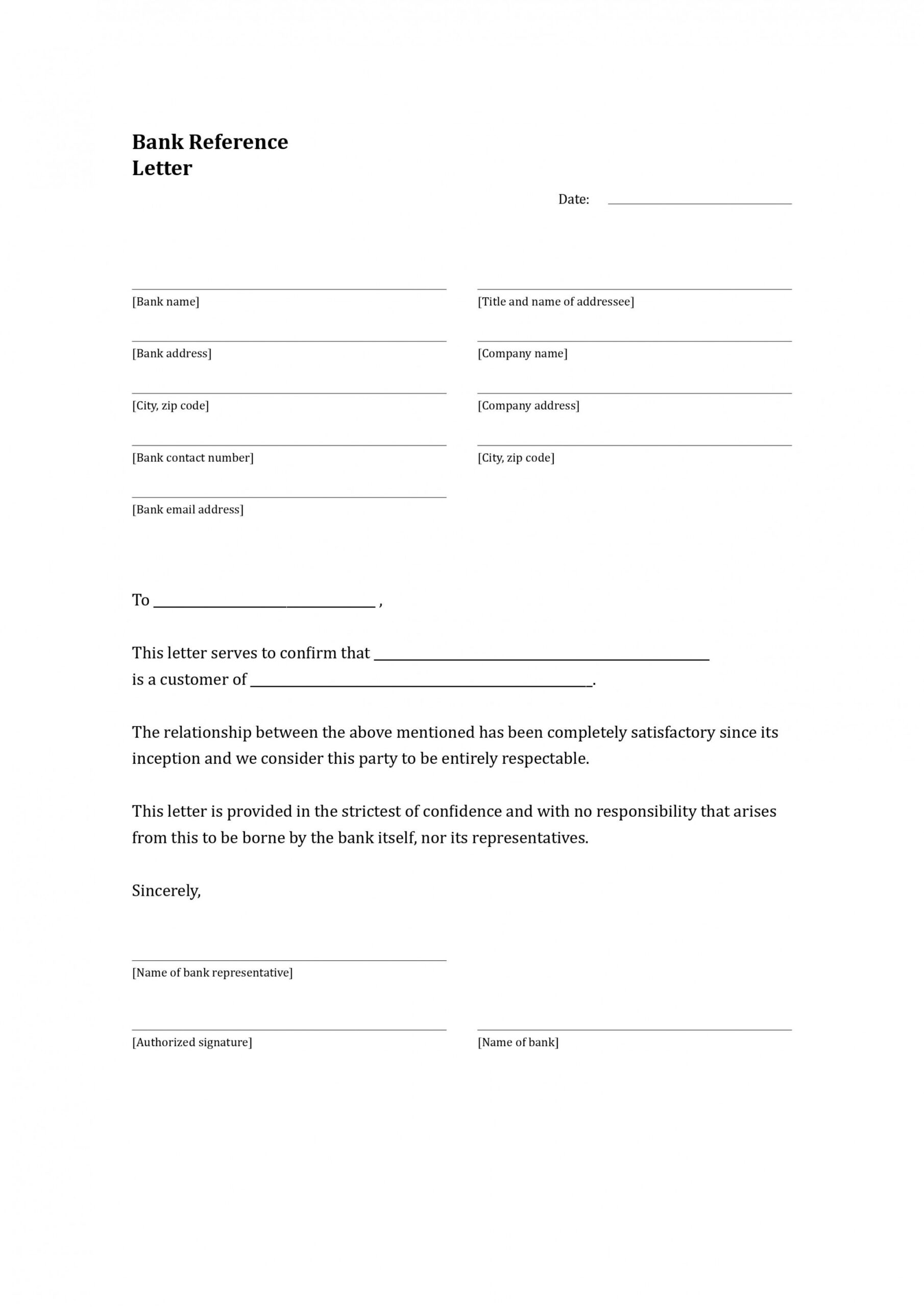 Bank Reference Letter Template