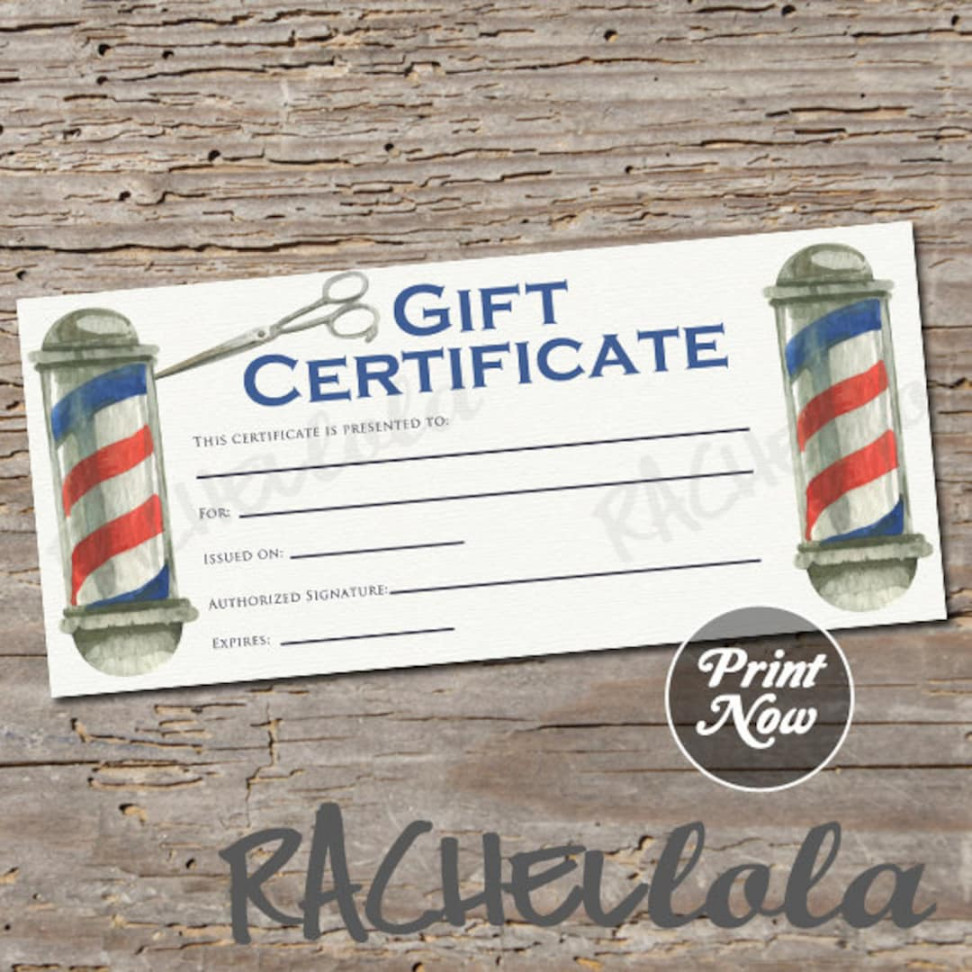 Barber Gift Certificate Printable Fillable Template Mens - Etsy