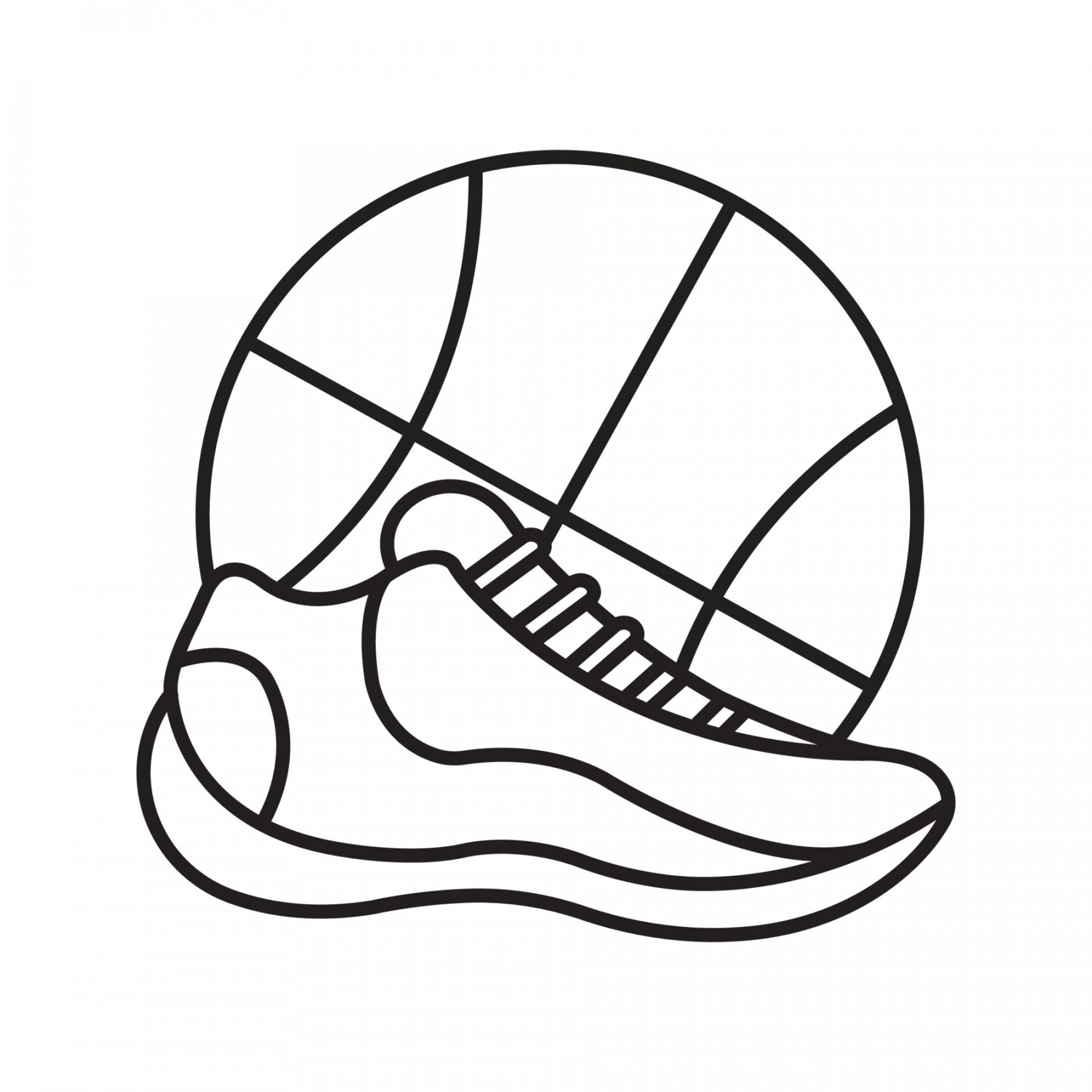 Basketball shoe and ball linear icon