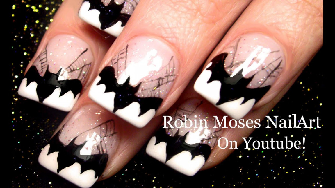 Batman Nails  DIY Halloween Bats Spider web Nail Art Design Tutorial!