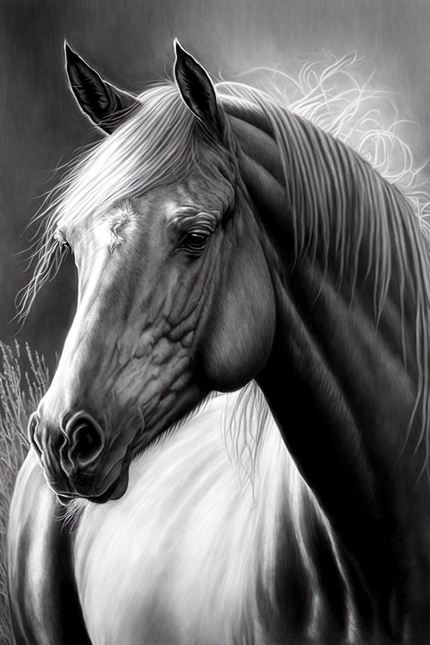 Beautiful Horse Pencil Sketch Drawing Artwork  Digital Download