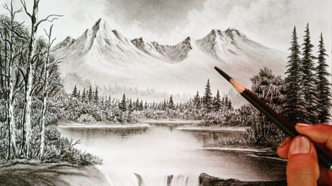 Beautiful landscape scenery drawing with pencil // Pencil drawing nature //