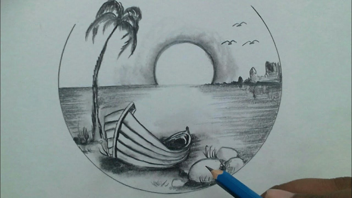 Beautiful nature scenery drawing step step / easy for beginners Daily  challenge