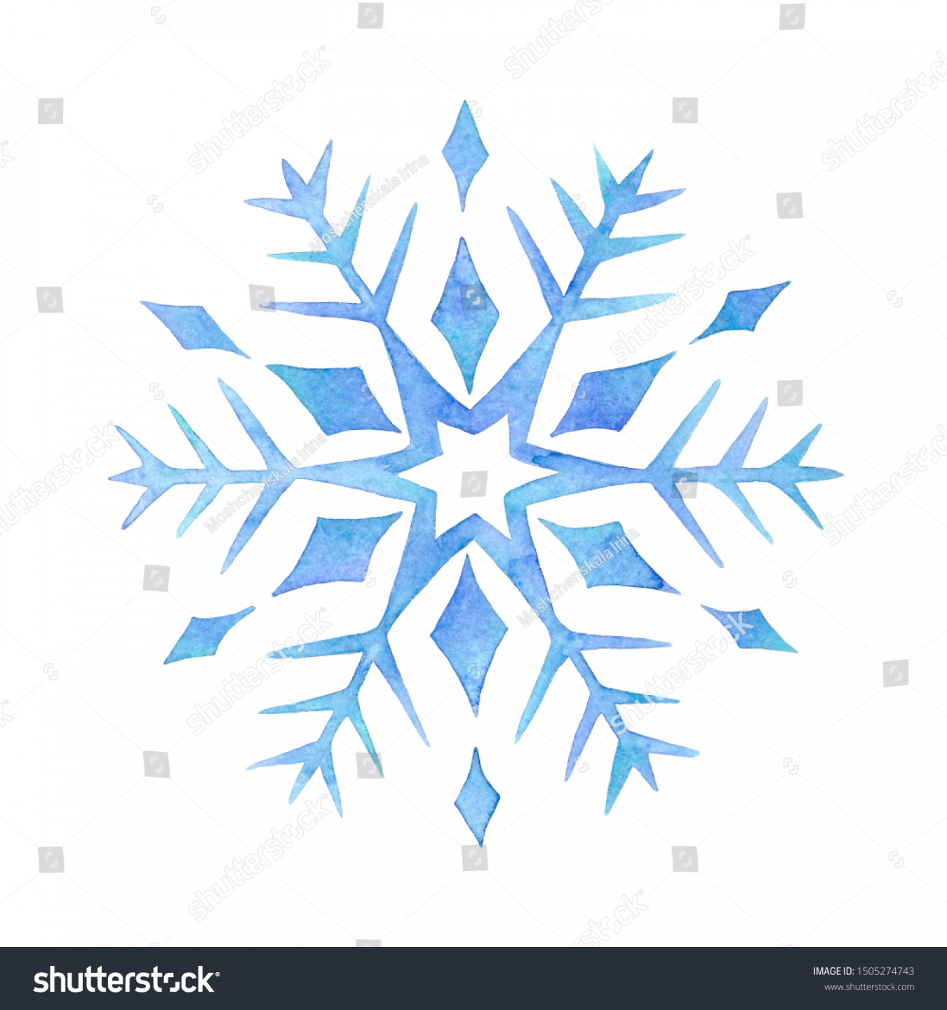 Beautiful Watercolor Snowflake Hand Drawing Winter Stock