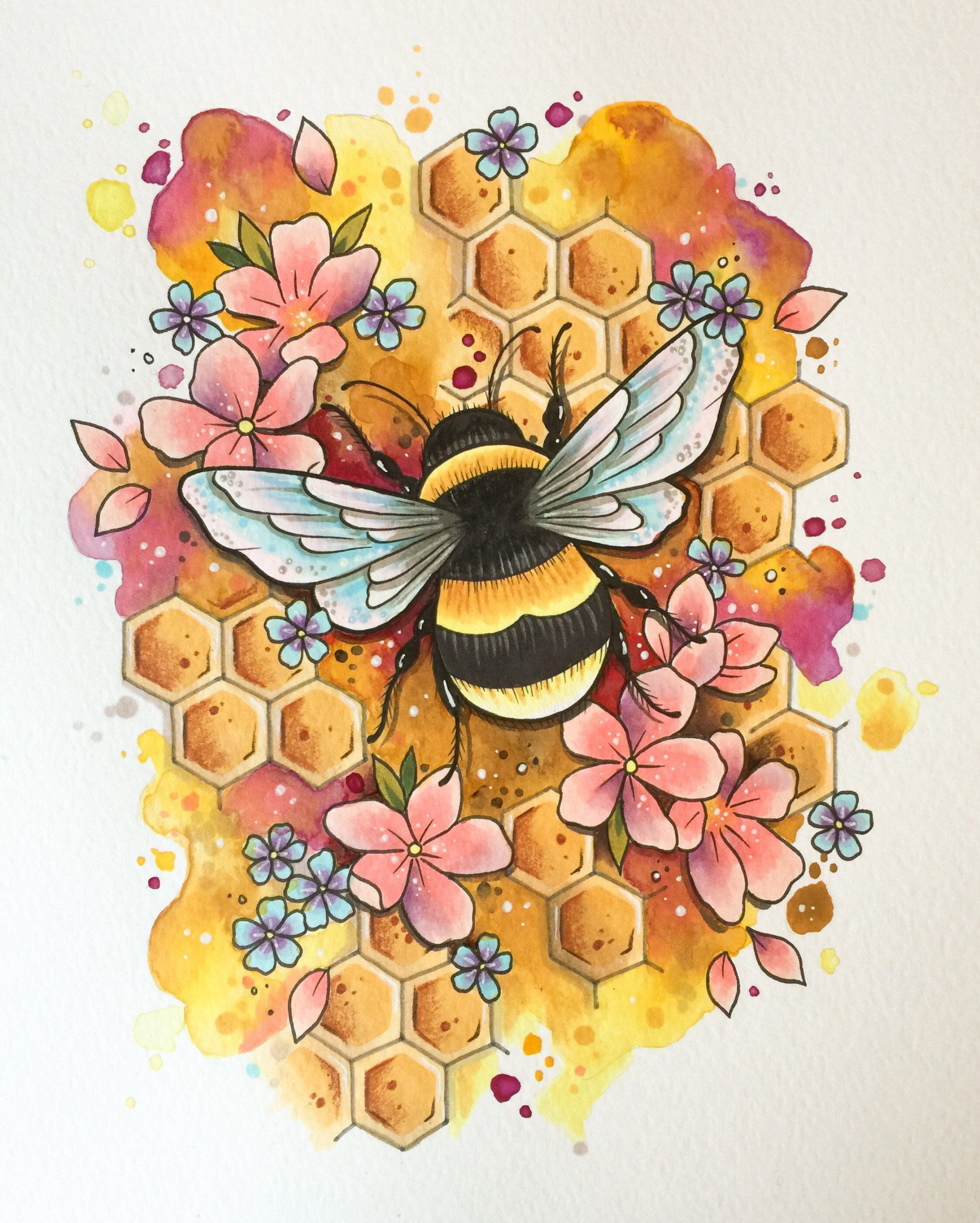 Bee Art Print Tattoo Print Cottagecore Print Bumblebee - Etsy UK