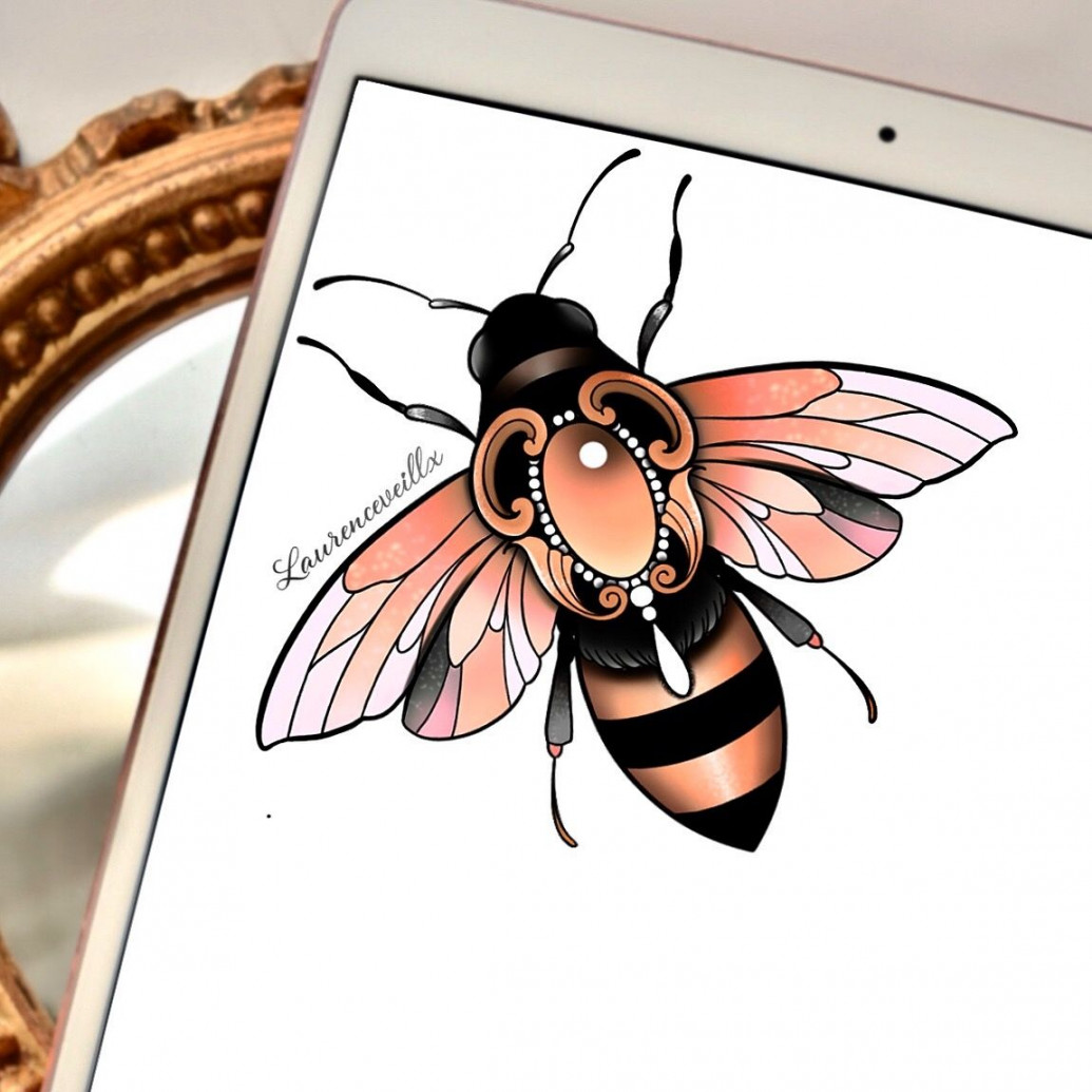 Bee Gold Pink Neotraditional Tattoo Design Ideas  Neo traditional