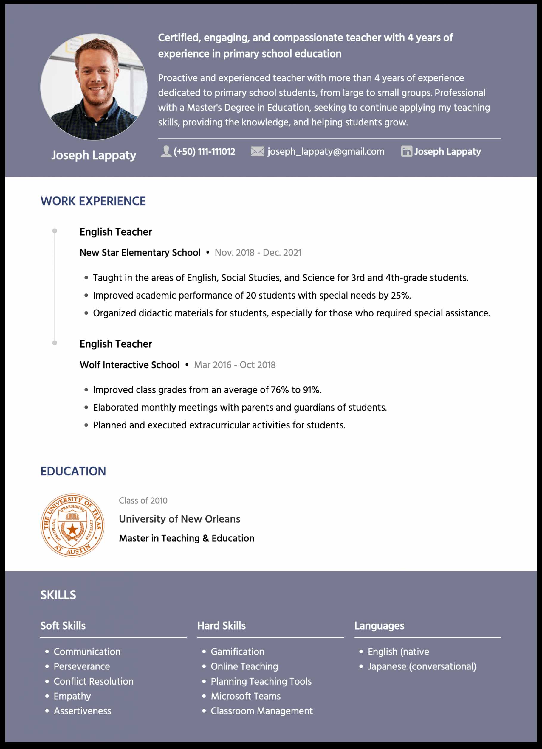 Best English Teacher Resume with Example [Resume Writing Guideline