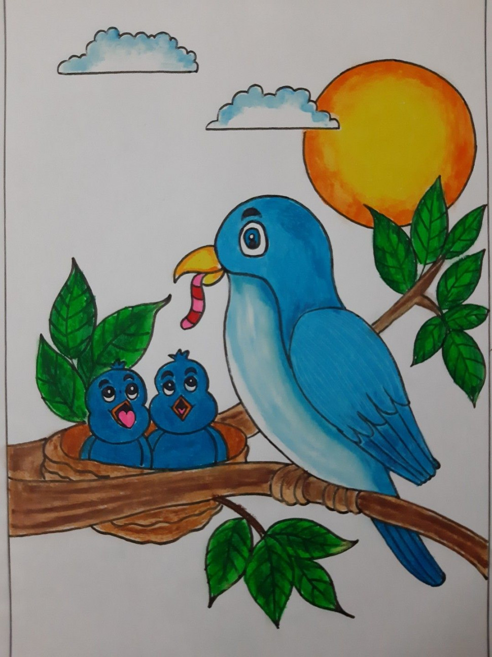 Bird drawing for kids,bird drawing cartoon,oil pastels  Art