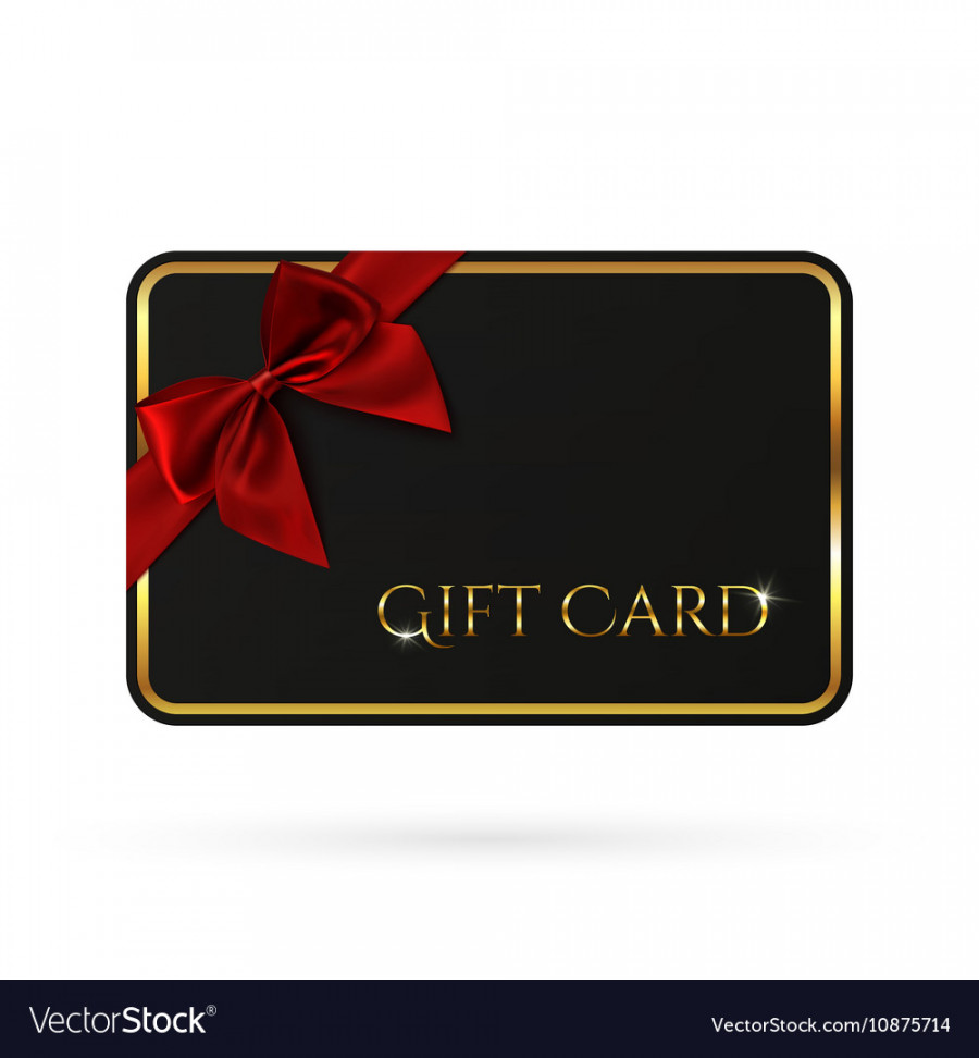 Black gift card template with red ribbon and a bow