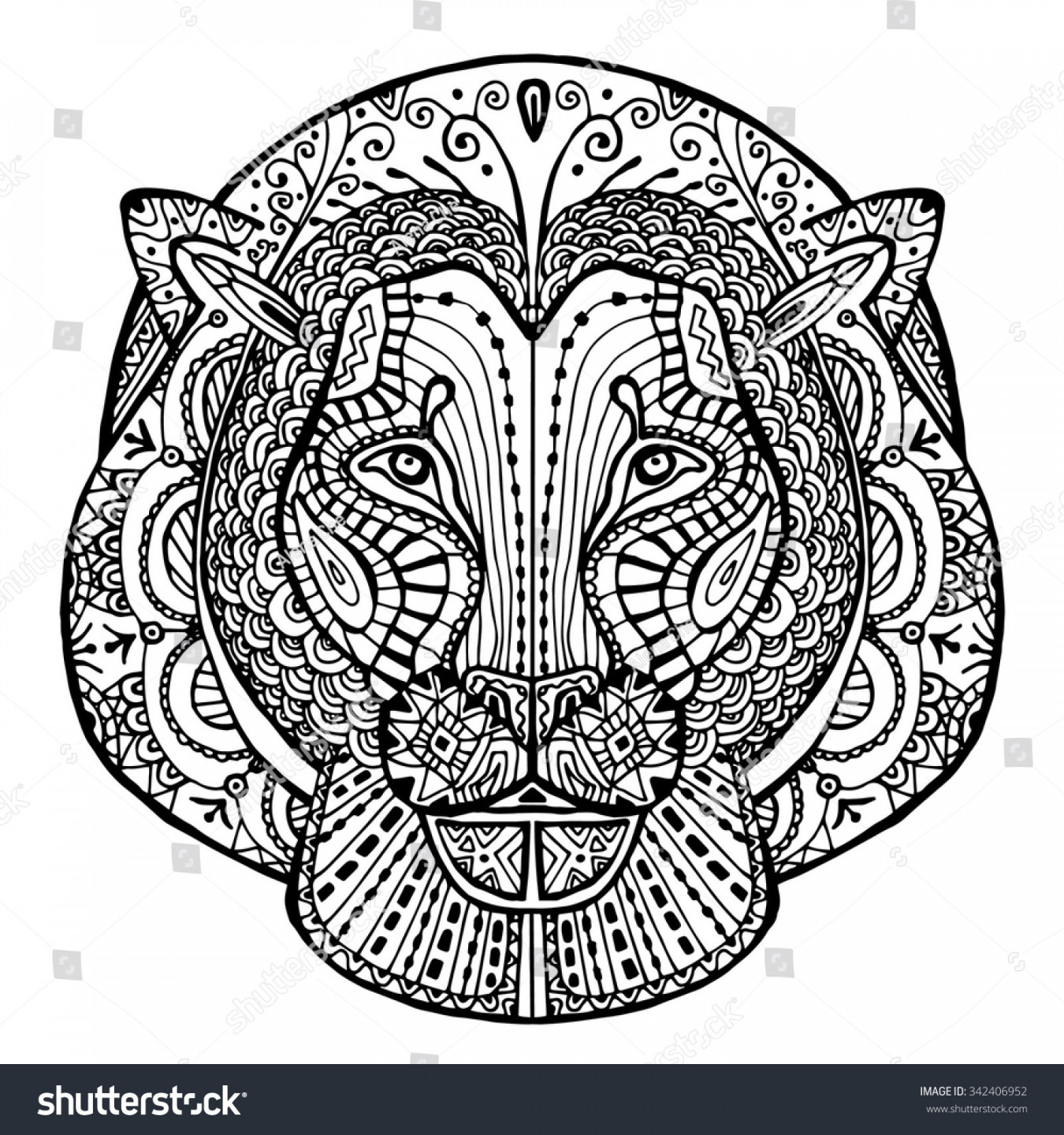 Black White Drawing Lion Patterns Zentangle: Stock-Vektorgrafik