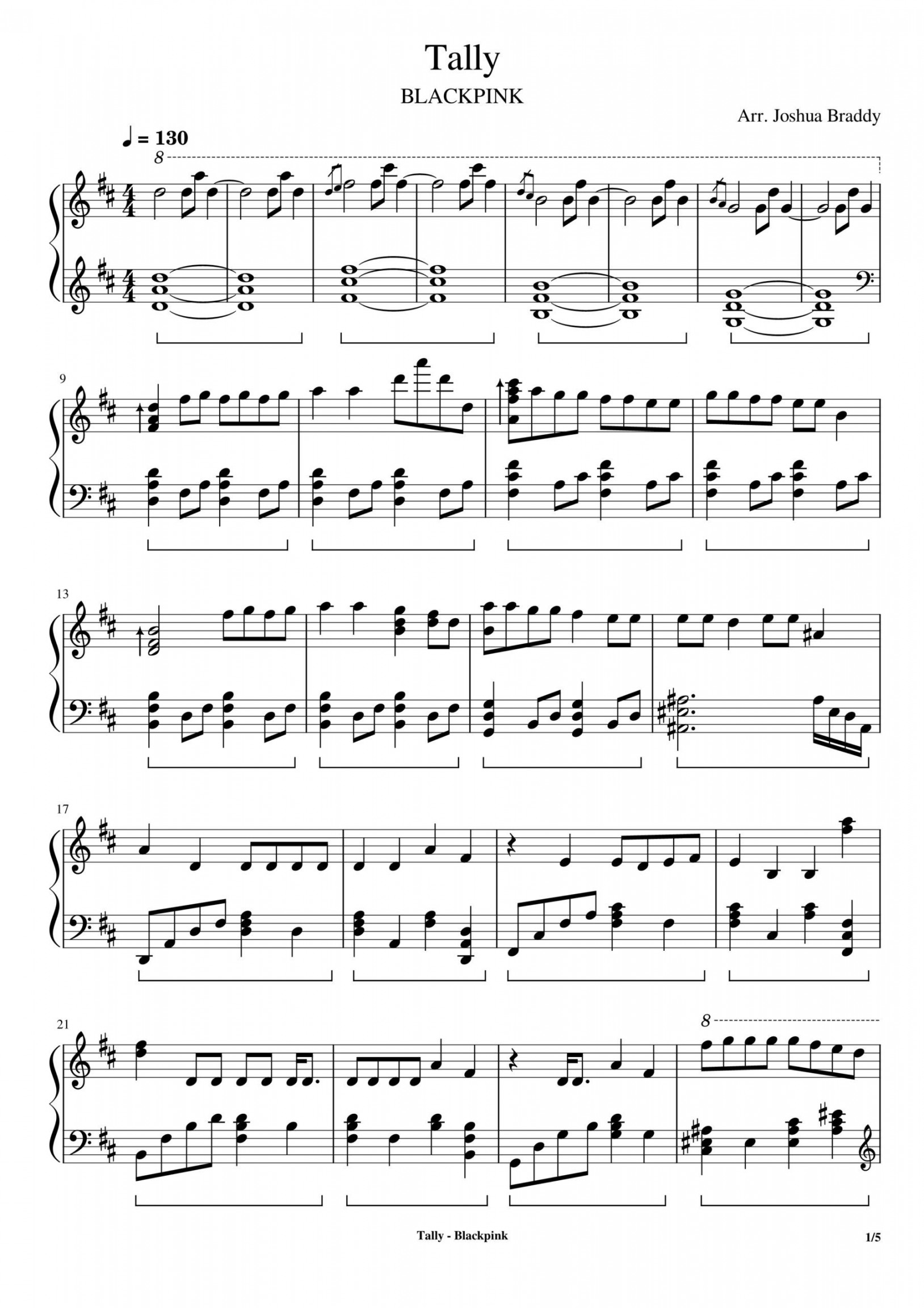 Blackpink, Tally Piano in   Piano sheet music, Digital sheet