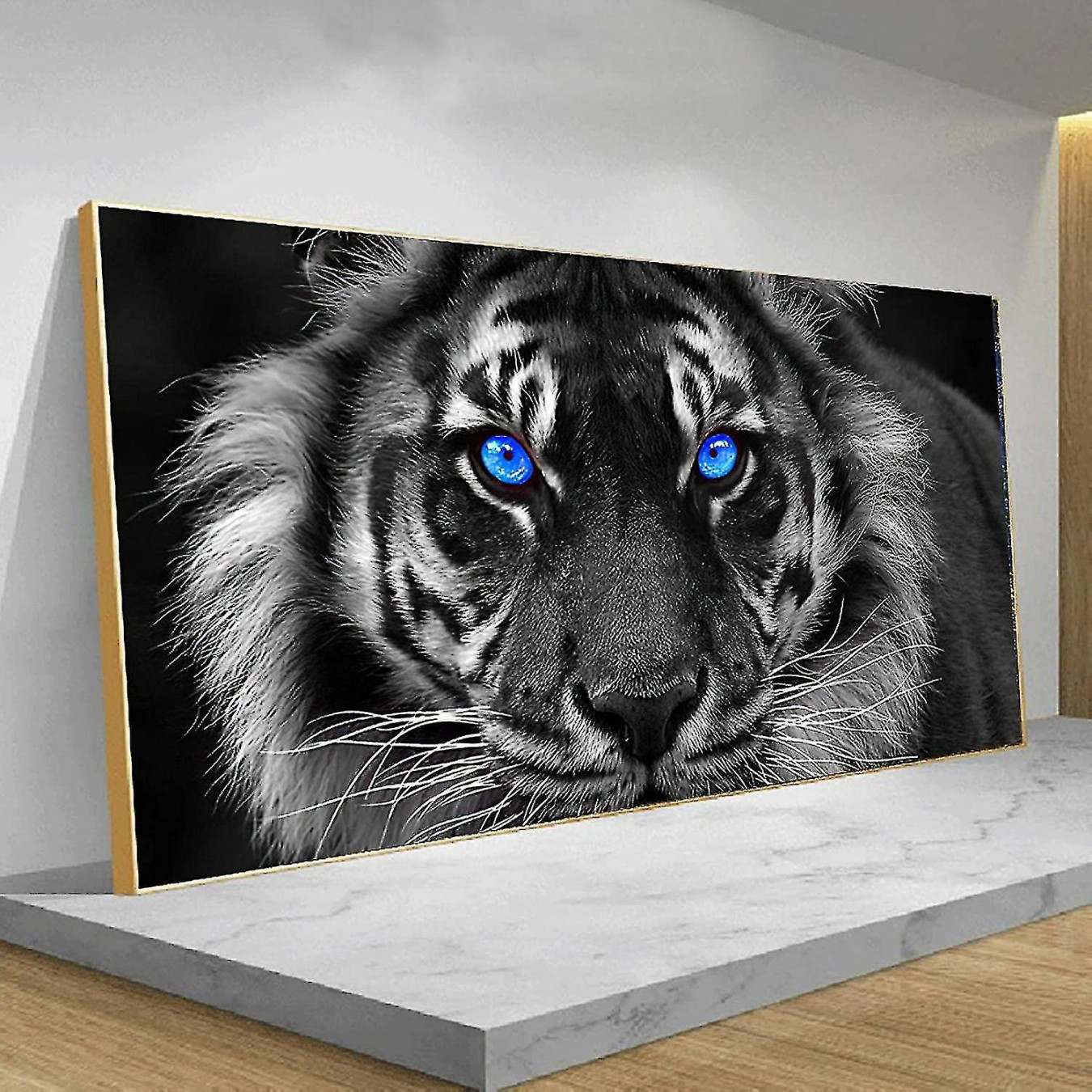 Blue Eyes Tiger Wall Art Canvas Painting Black White Tigers Canva