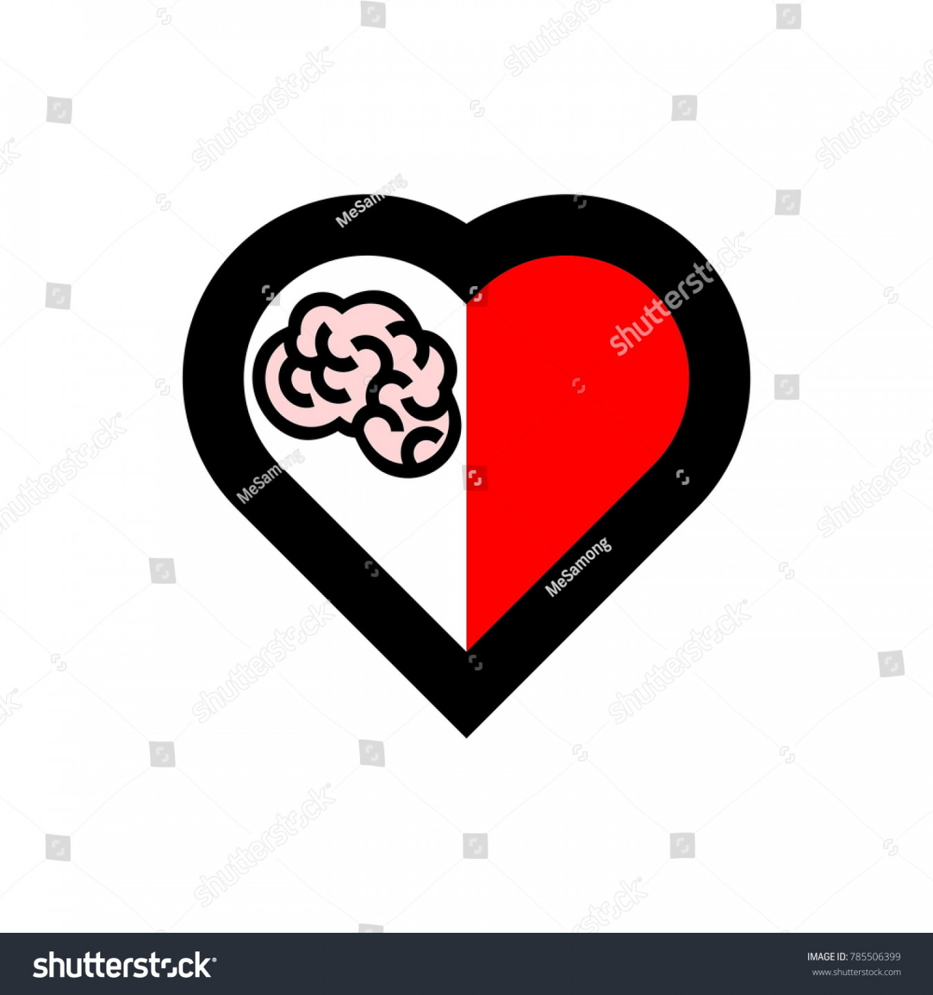 Brain Inside Heart Easy Simply Drawing Stock Vector (Royalty Free