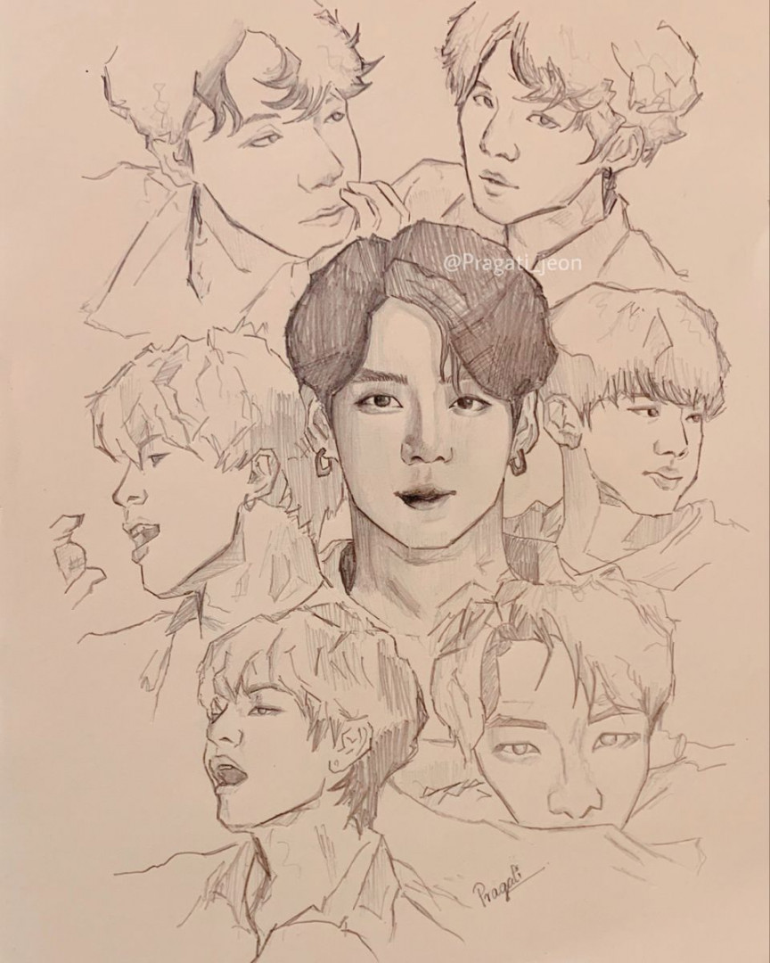 BTS SKETCH  Easy cartoon drawings, Cartoon drawings, Bts drawings