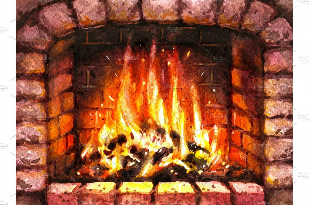 Burning Fireplace  Fire painting, Fireplace art, Fireplace drawing