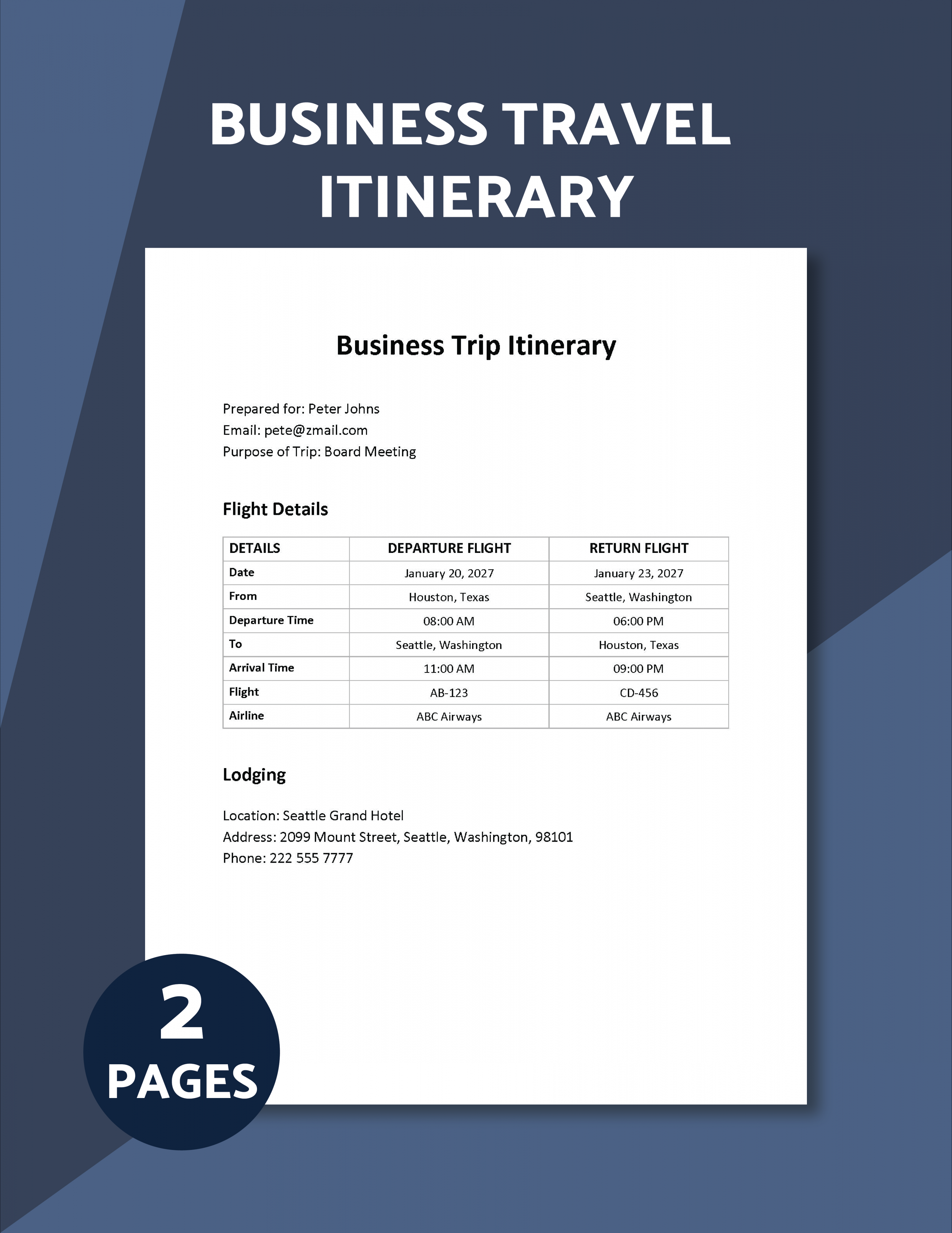 Business Travel Itinerary - Download in Word, Google Docs