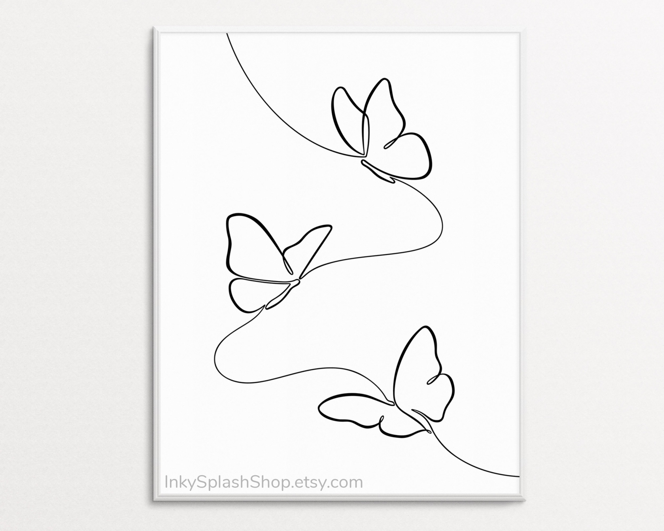 Butterfly One Line Art Printable Three Flying Butterflies - Etsy