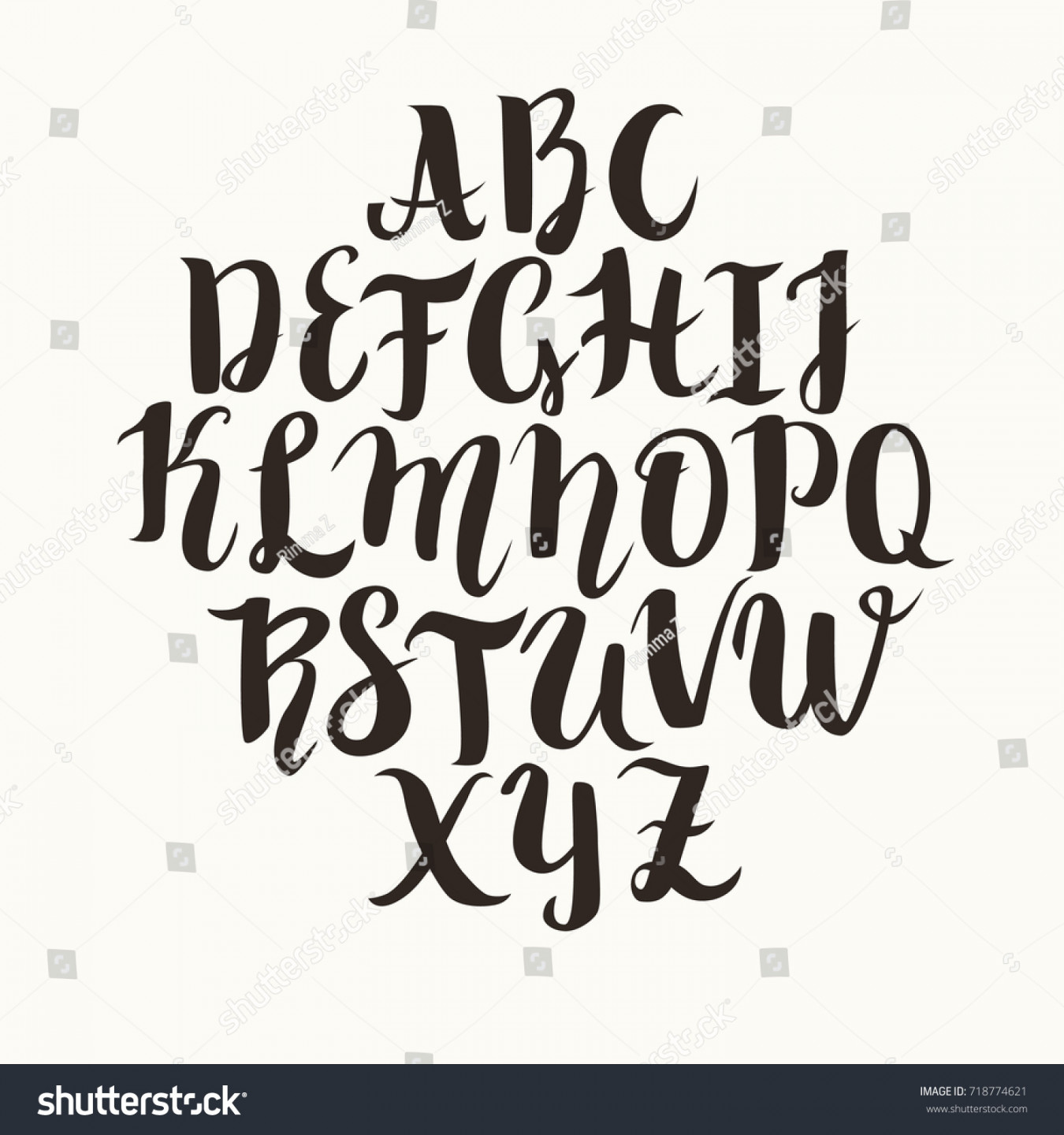 Calligraphic Vector Font Lettering Latin Alphabet: Stock