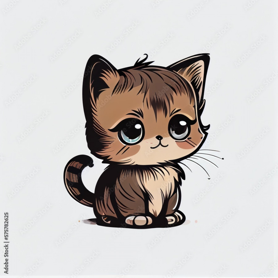 Cat cartoon character cute draw for kids, GENERATIVE AI Stock