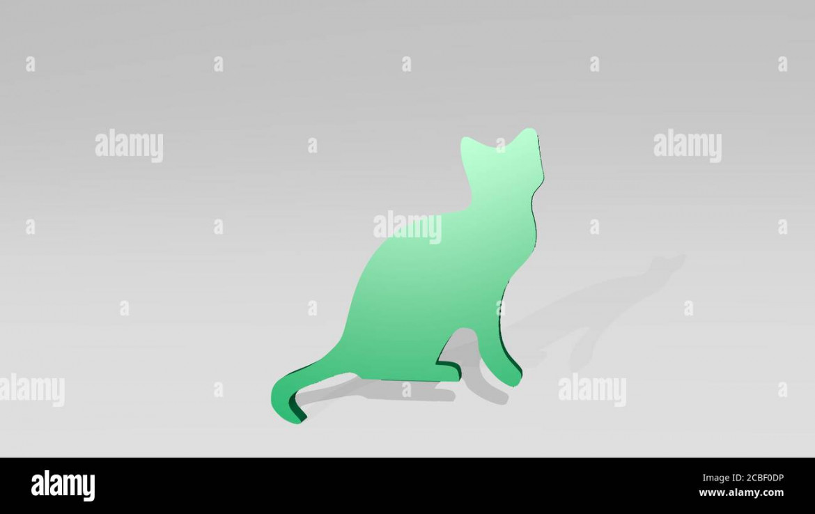 cat D drawing icon on white floor - D illustration for animal