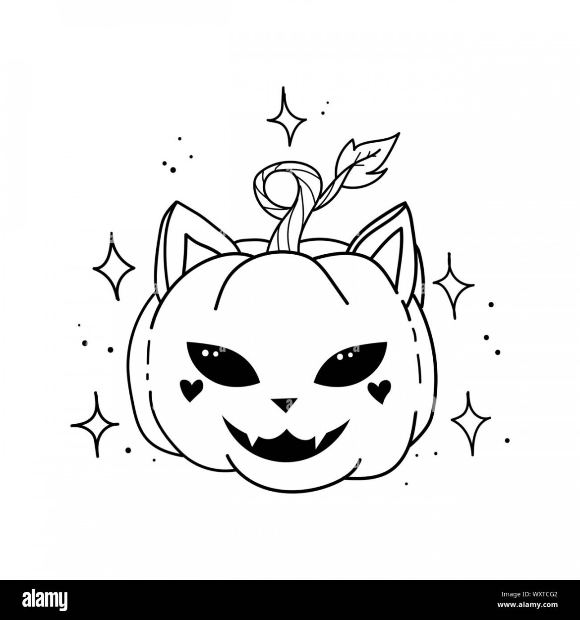 cat head and face carved on a pumpkin drawing