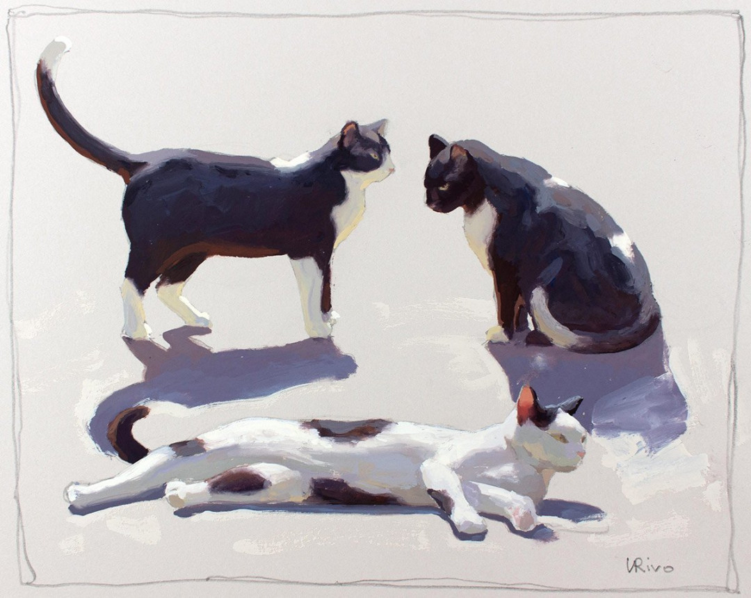 Cats in sunlight - Gouache — Lena Rivo