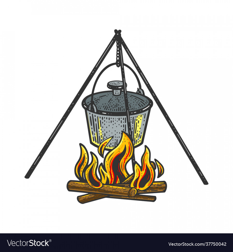 Cauldron pot on fire sketch Royalty Free Vector Image