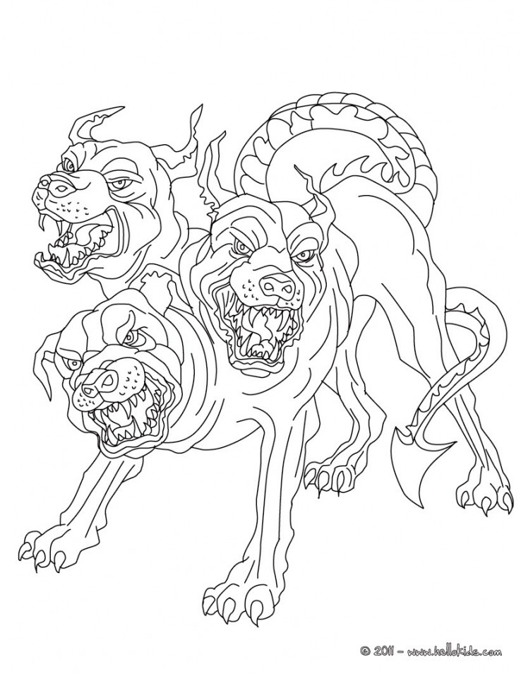 Cerberus the  headed dog guadian of hades coloring pages