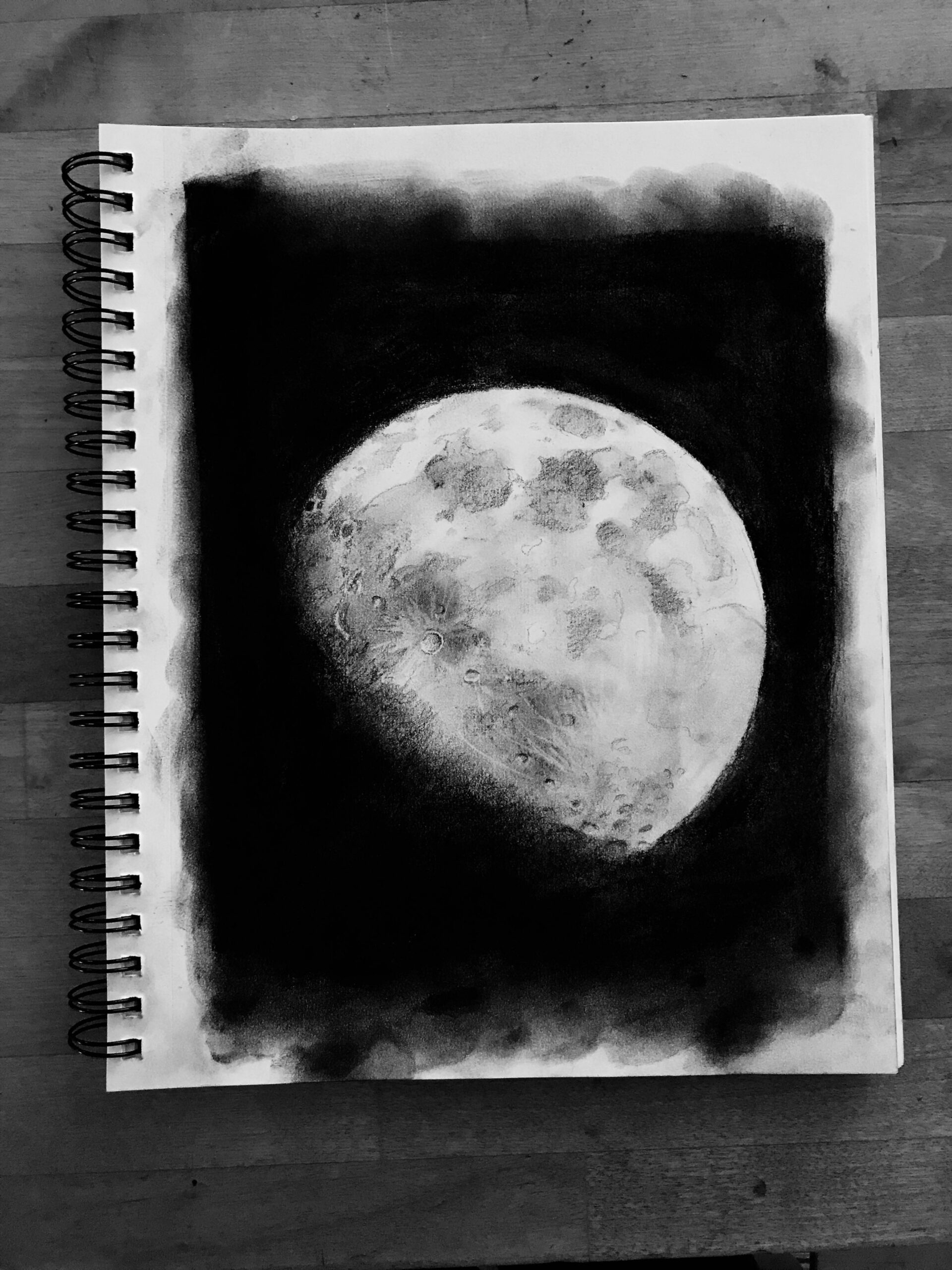 Charcoal sketch of the moon  Easy charcoal drawings, Charcoal art