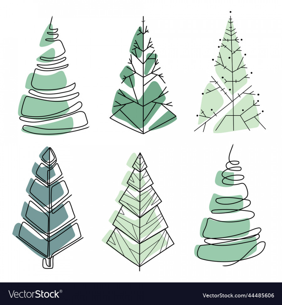 Christmas trees drawing in minimal art style Vector Image