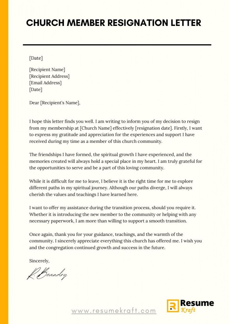 Church Member Resignation Letter (With Samples)  - ResumeKraft