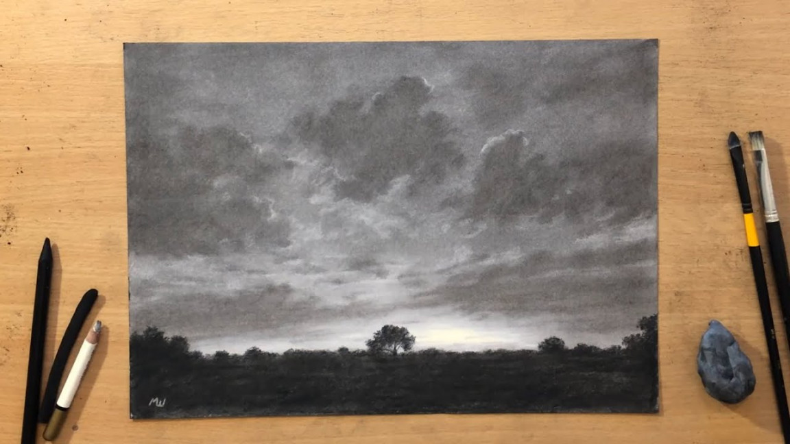 Cloudy Sunset - Landscape in Charcoal