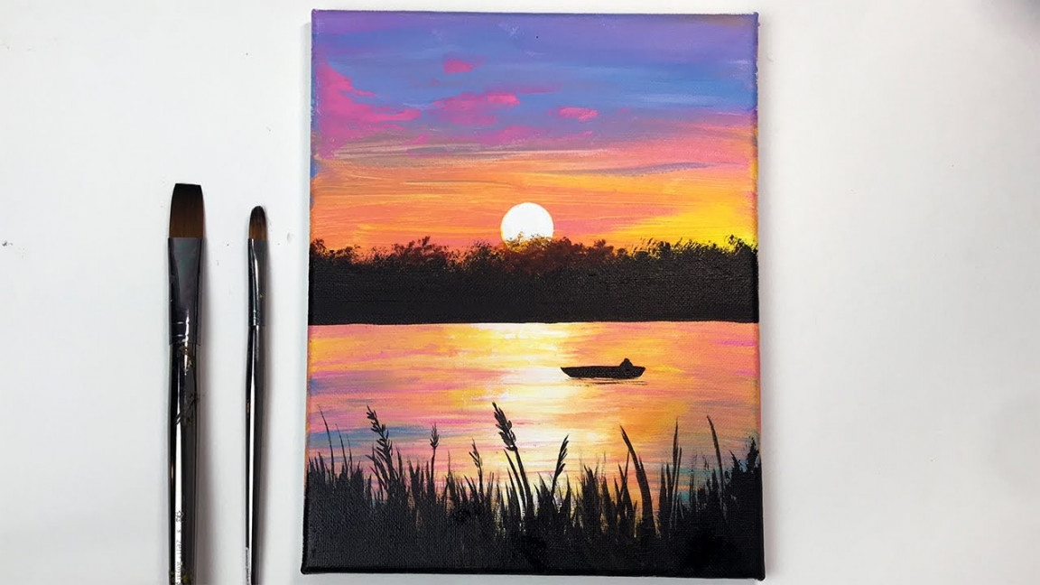 Colorful Sunset  Easy Sunset Acrylic Painting Tutorial Step by Step