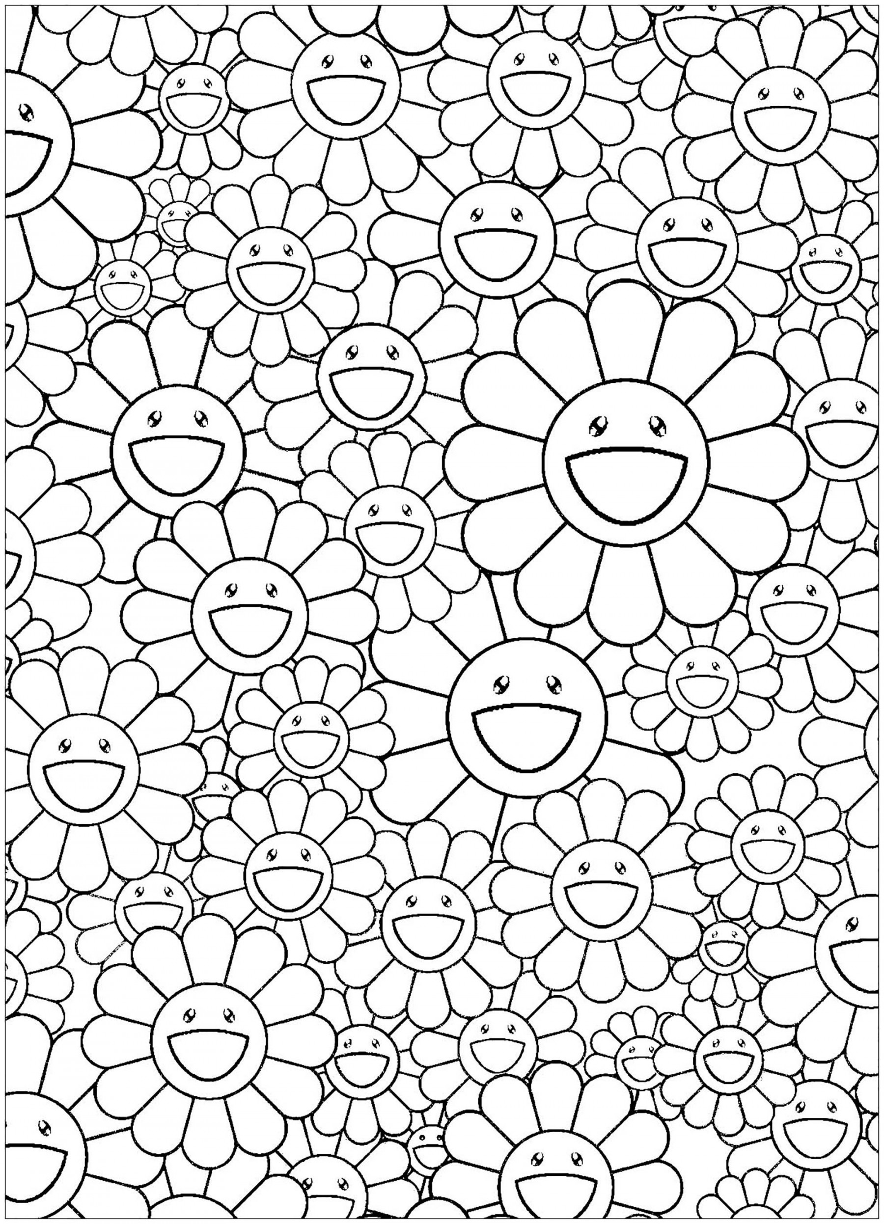 Coloring page inspired by a work by Japanese artist Takashi