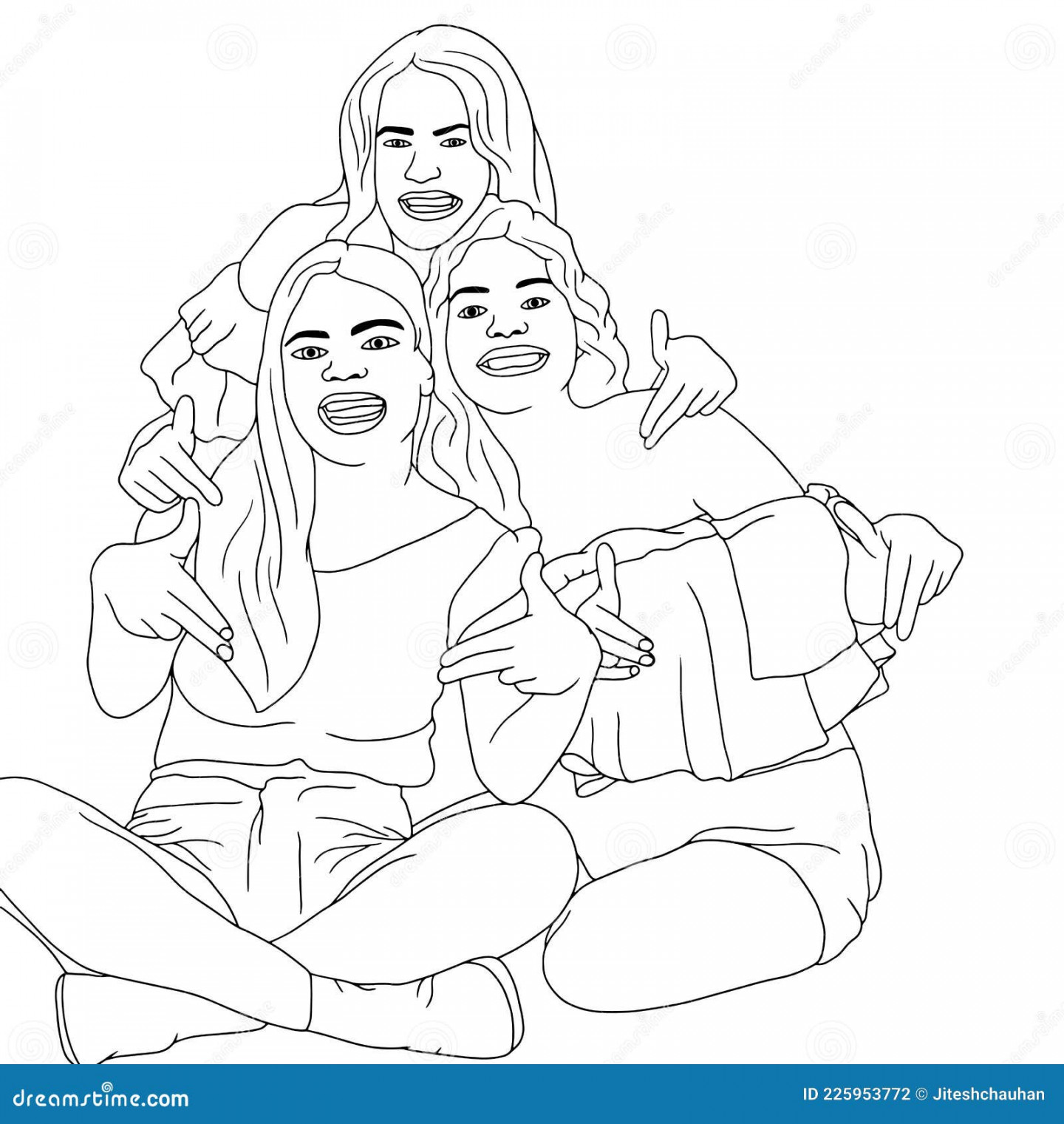 Coloring Pages - a Group of Friends Having Fun, Group Dancing