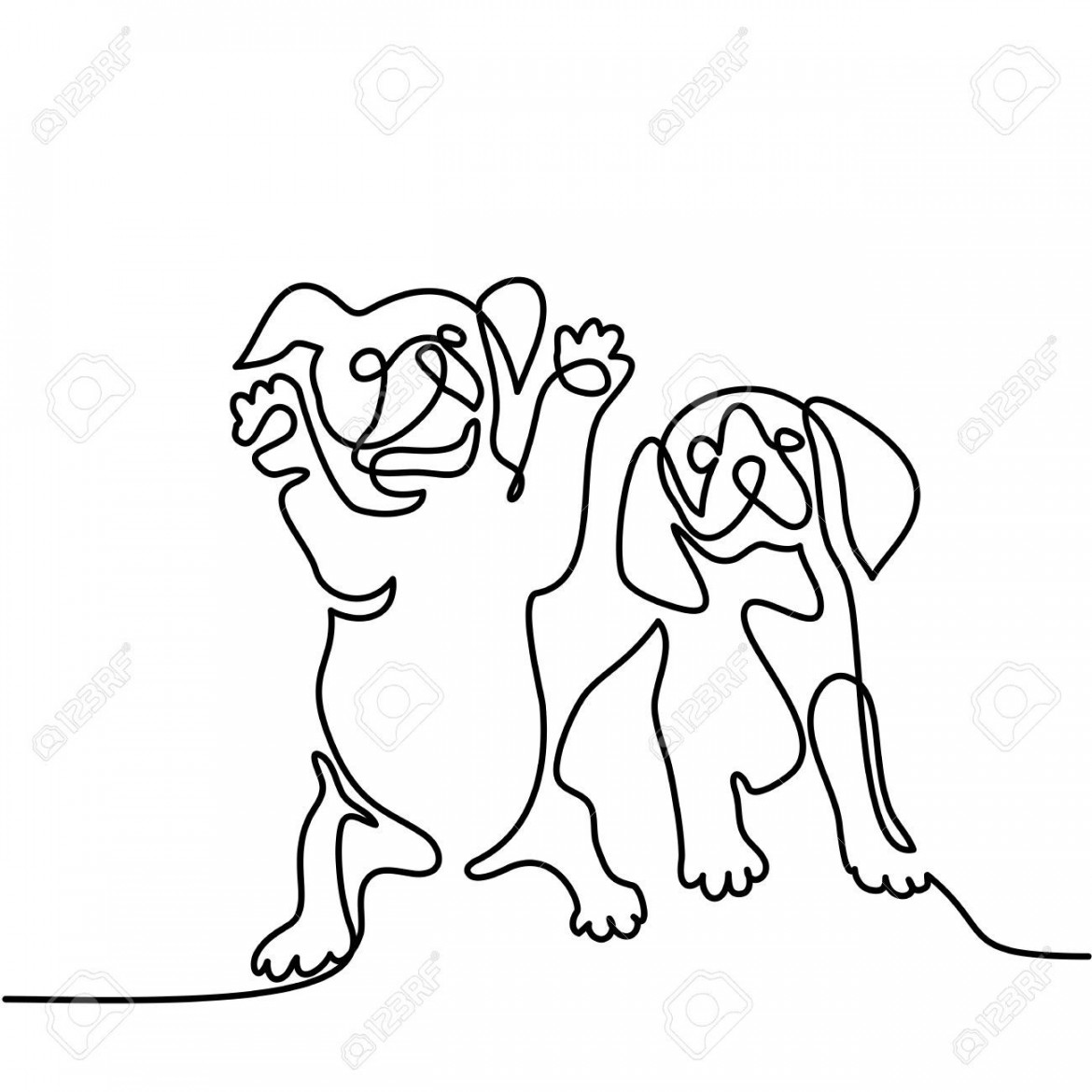 Continuous Line Drawing. Two Puppy Dogs Sitting