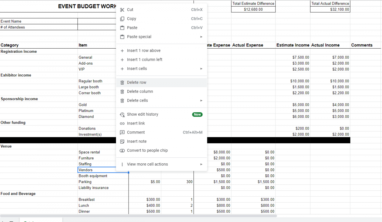 Creating an Event Budget in  with Free Templates