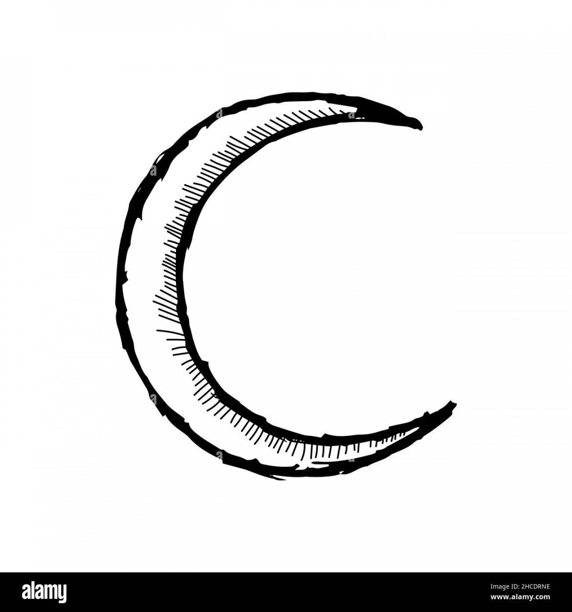 Crescent drawing icon. Hand drawn moon sign