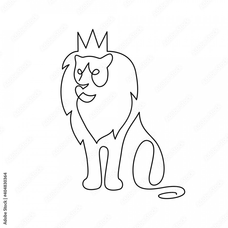 Crowned lion in continuous line art drawing style