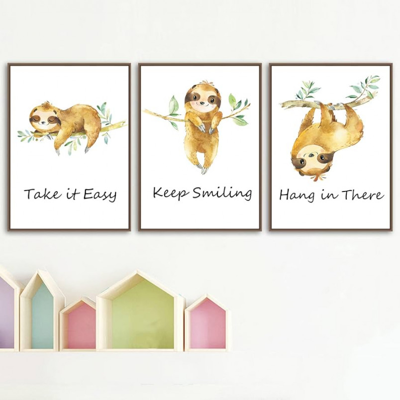 Cute Animal Picture, Watercolor Animal Wall Art, Sloth Paintings, Cute Baby  Animal Pictures, Funny Sloth Wall Art, Cartoon Baby Poster, Colorful