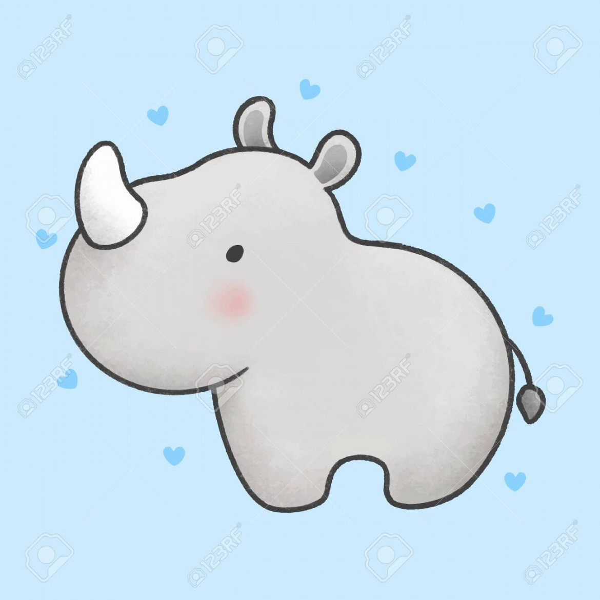 Cute Baby Rhino Hand Drawn Cartoon Animal Character