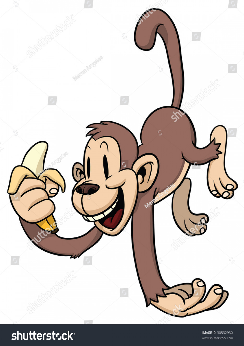 Cute Cartoon Monkey Holding Banana Stock Vector (Royalty Free