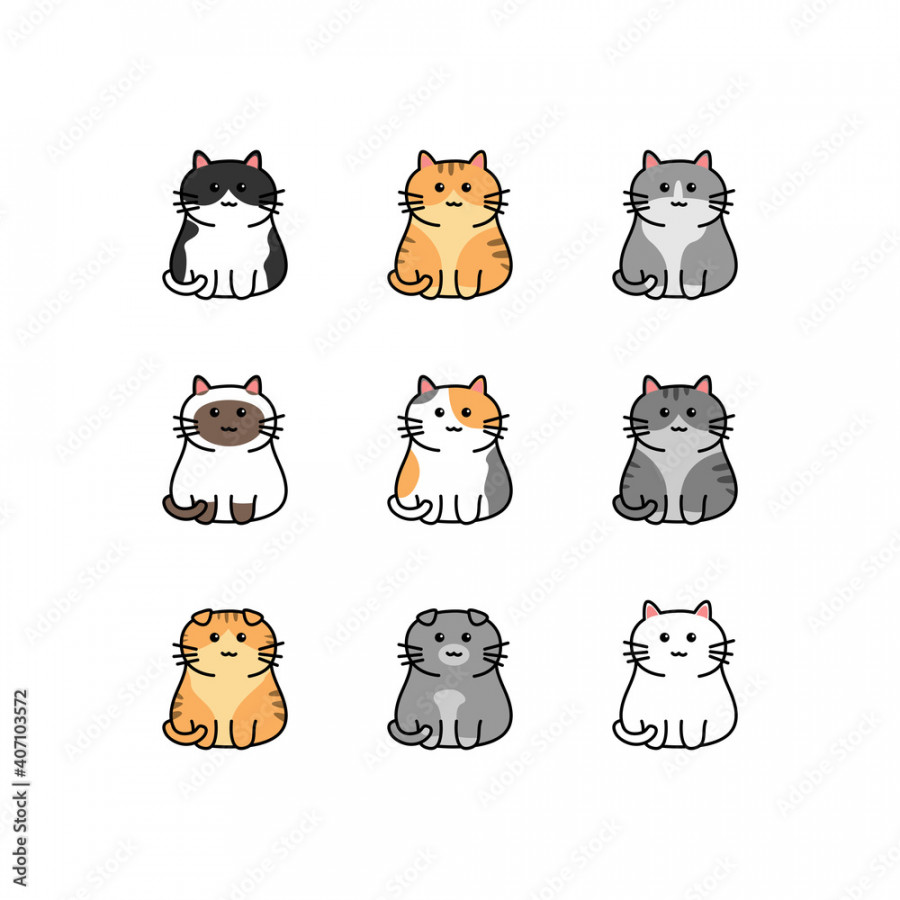 Cute cat cartoon collection, vector illustration Stock