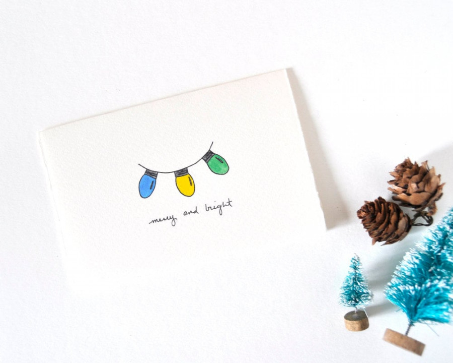 Cute Christmas Card Simple Christmas Lights Drawing Merry - Etsy