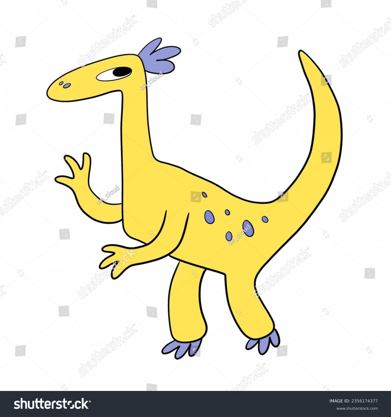 Cute Funny Yellow Dinosaur Drawing Children Stock Illustration