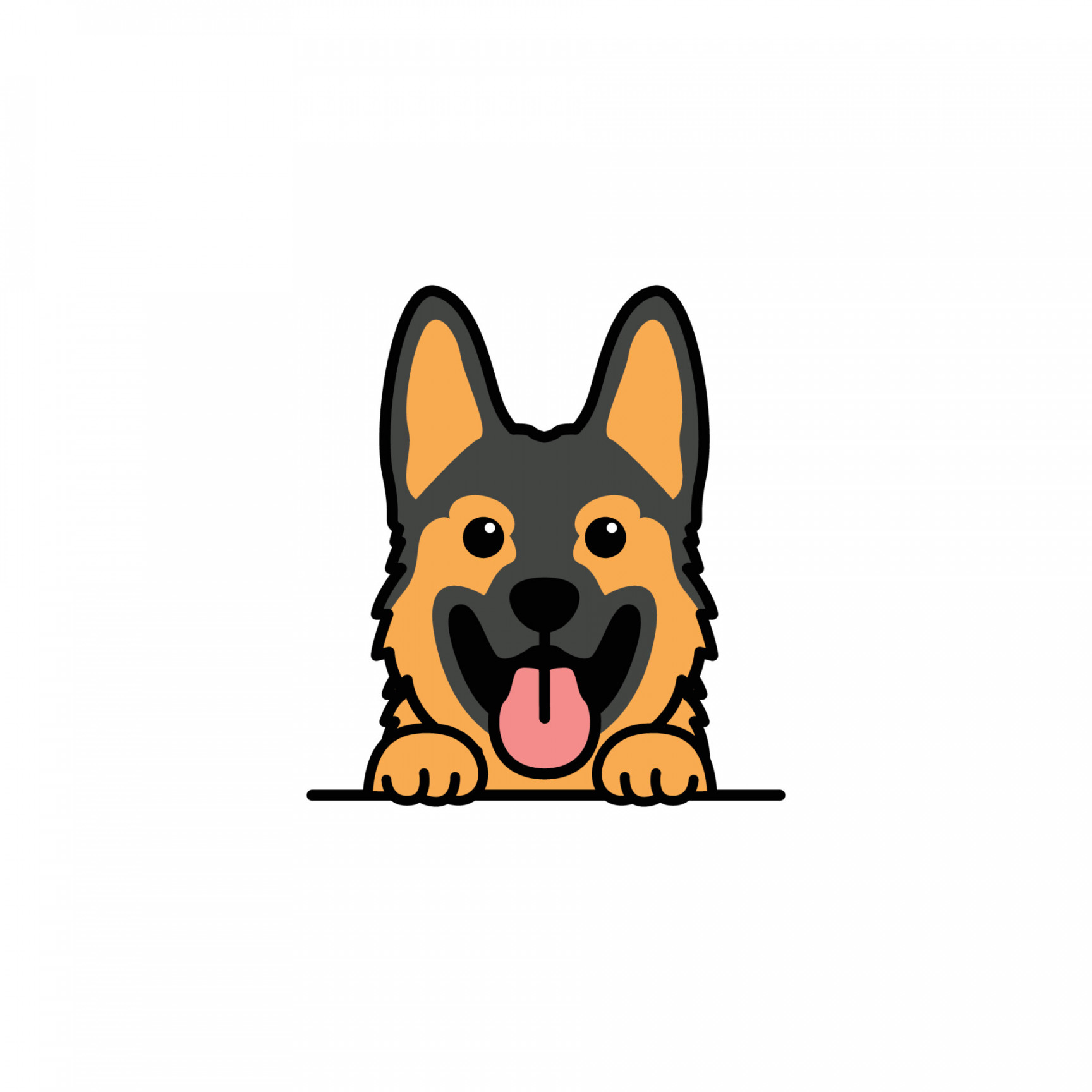 Cute german shepherd puppy smiling cartoon, vector illustration