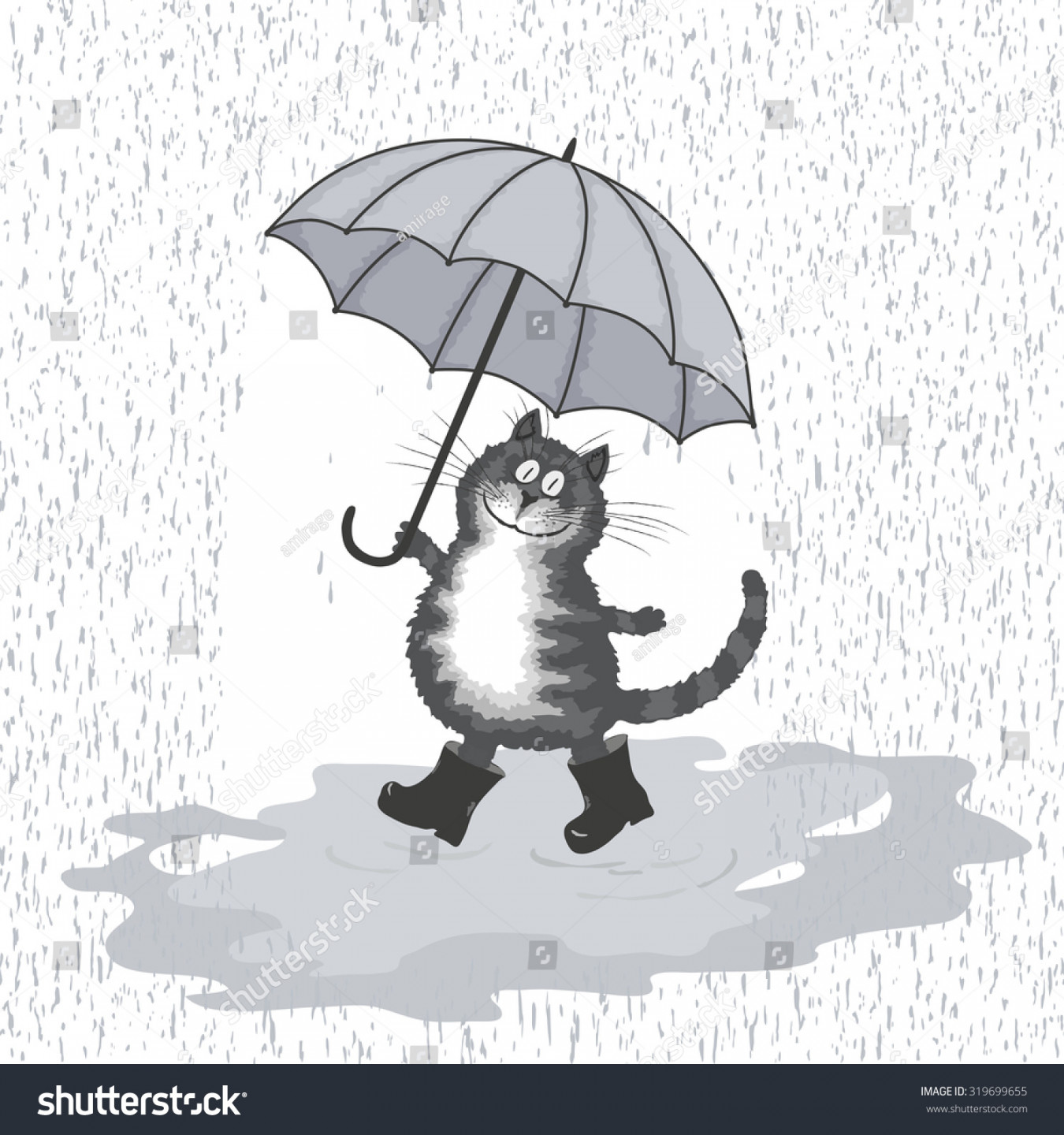 Cute Hand Drawing Cartoon Cat Umbrella: Stock-Vektorgrafik