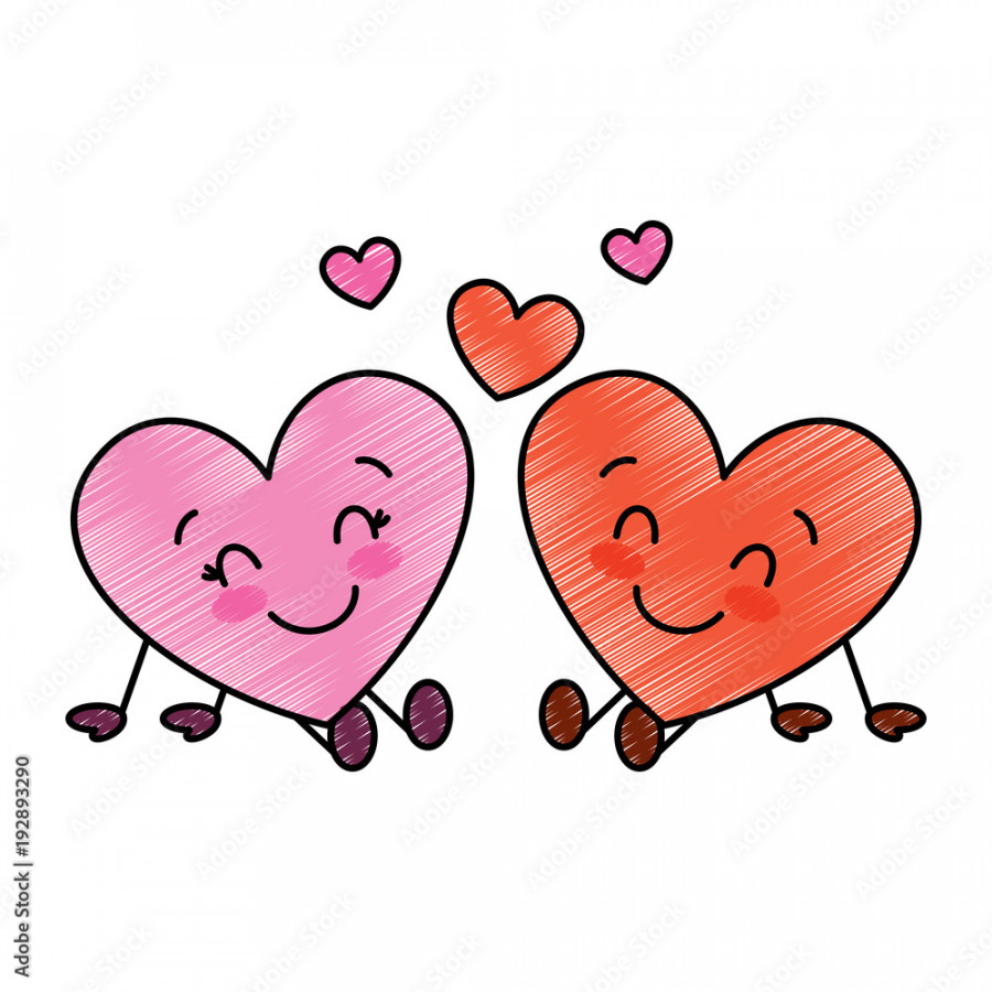 cute hearts couple sitting cartoon love relationship vector