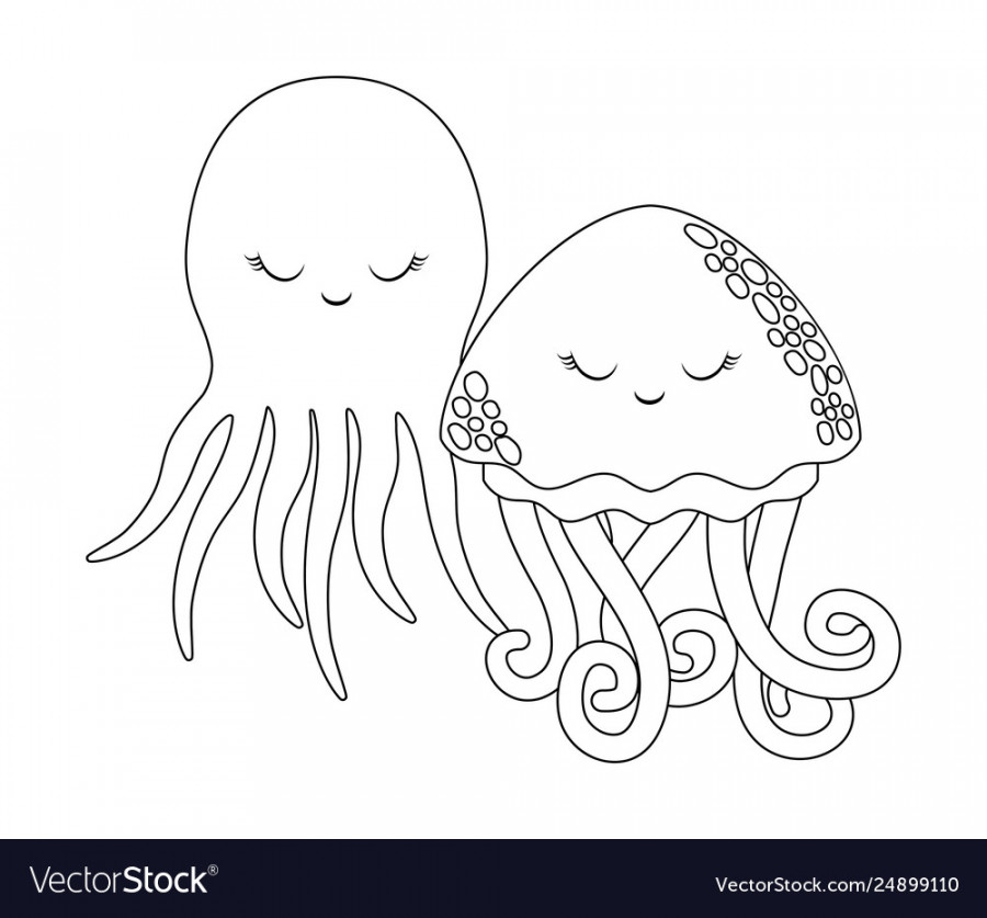 Cute jellyfish with octopus Royalty Free Vector Image